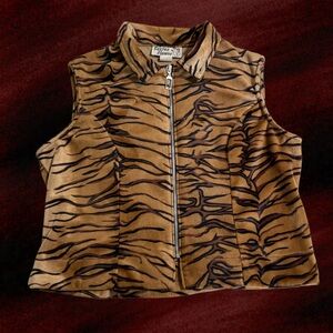 🐅Vintage ‘90s Sick Stylish Zip-Up Tiger Animal Print Brown Vest 😍